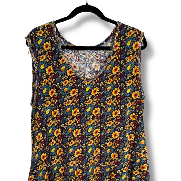 Natural Life Floral Pocket Maxi Dress Sleeveless V Neck Blue Yellow Red M - Picture 3 of 6